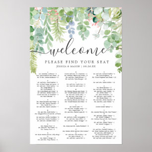 Affiche Panneau de plan de table de mariage à la verdure d