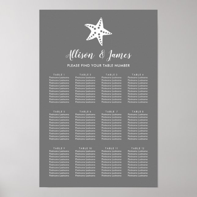 Affiche Panneau de plan de table de mariage à l'étoile de  (Devant)