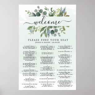 Affiche Panneau de plan de table de mariage au eucalyptus 