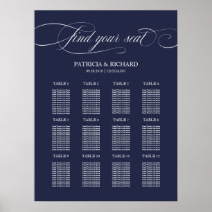 Affiche Panneau de plan de table de mariage bleu marine 12
