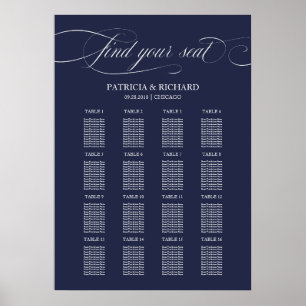 Affiche Panneau de plan de table de mariage bleu marine 16