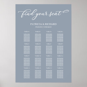 Affiche Panneau de plan de table de mariage Chic Bleu Pous