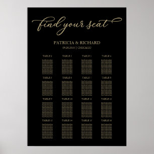 Affiche Panneau de plan de table de mariage Chic Or Noir