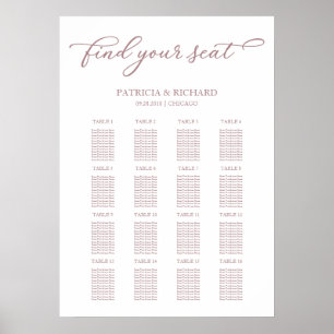 Affiche Panneau de plan de table de mariage Chic Rose Gold