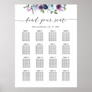 Affiche Panneau de plan de table de mariage chic violet et