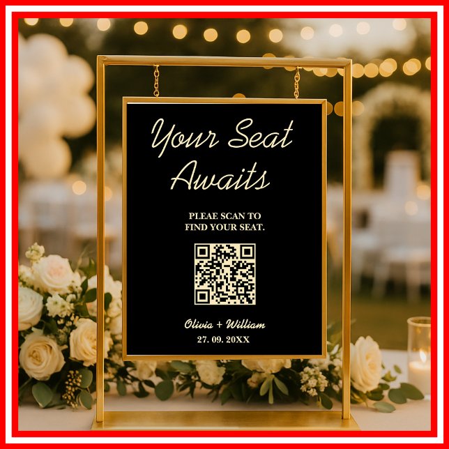 Affiche Panneau de Plan de Table de Mariage Code QR Jaune  (Créateur téléchargé)