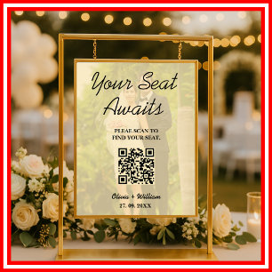 Affiche Panneau de Plan de Table de Mariage Code QR Jaune