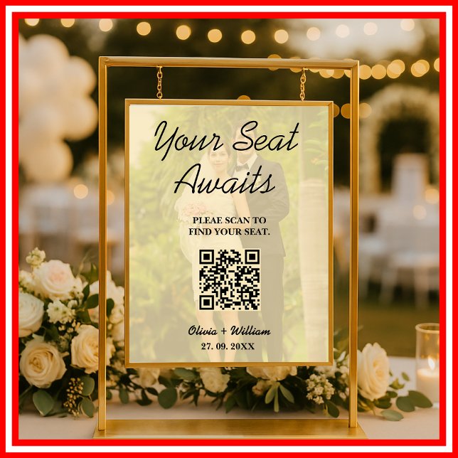 Affiche Panneau de Plan de Table de Mariage Code QR Jaune  (Créateur téléchargé)