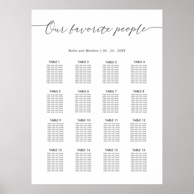 Affiche Panneau de plan de table de mariage de nos personn (Devant)