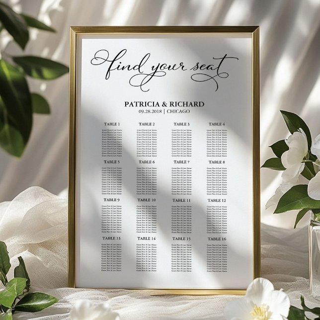 Affiche Panneau de Plan de Table de Mariage Écriture Éléga (Créateur téléchargé)