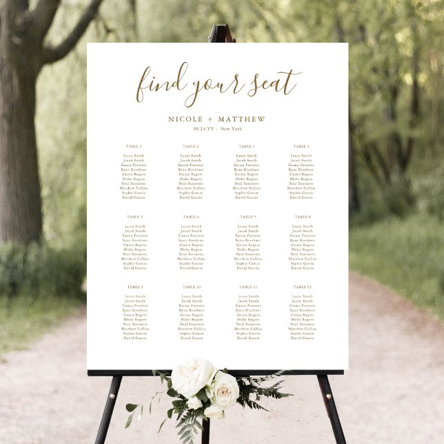 Affiche Panneau de plan de table de mariage élégant blanc  (Créateur téléchargé)