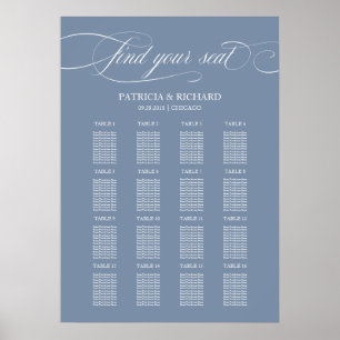 Affiche Panneau de plan de table de mariage Élégant bleu p