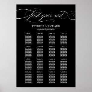 Affiche Panneau de plan de table de mariage élégant noir