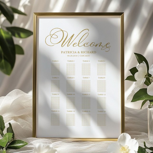 Affiche Panneau de Plan de Table de Mariage en Papier Doré (Créateur téléchargé)