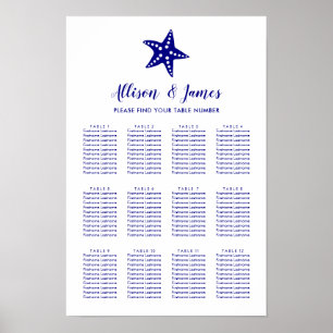 Affiche Panneau de plan de table de mariage étoile de mer