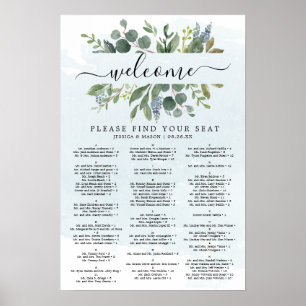 Affiche Panneau de plan de table de mariage Eucalyptus ble