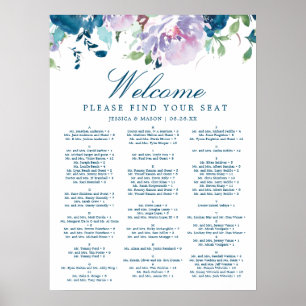 Affiche Panneau de plan de table de mariage floral Midnigh