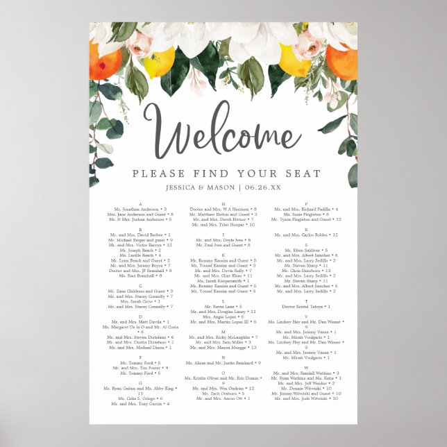 Affiche Panneau de plan de table de mariage Magnolia Citru (Devant)