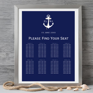 Affiche Panneau de plan de table de mariage nautique de la
