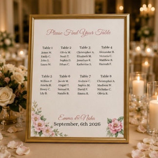 Affiche Panneau de plan de table de mariage personnalisé