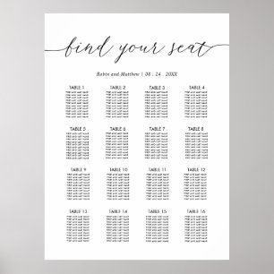 Affiche Panneau de plan de table de réception de mariage c