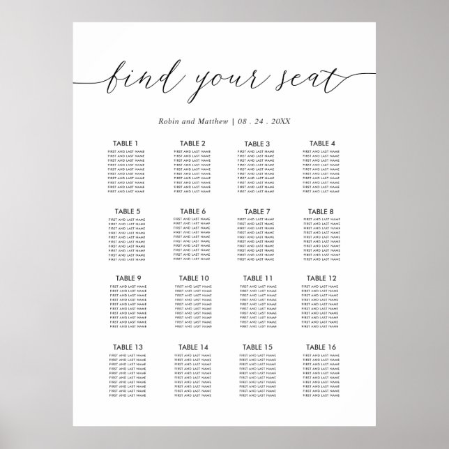 Affiche Panneau de plan de table de réception de mariage c (Devant)