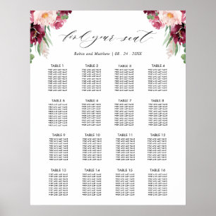 Affiche Panneau de plan de table de réception de mariage e