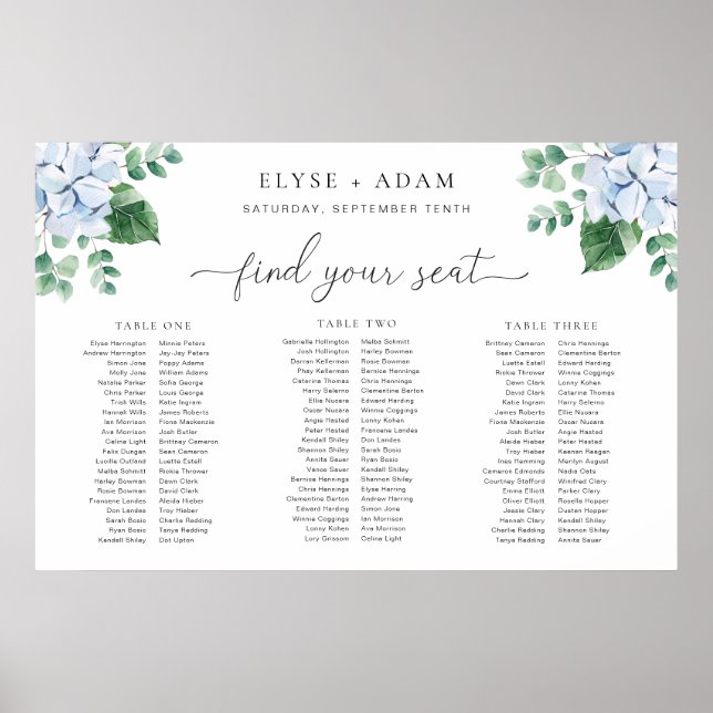 Affiche Panneau de plan de table en mousse Blue Hydrangea  (Devant)