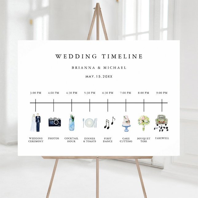 Affiche Panneau de planning de mariage à l'aquarelle illus (Créateur téléchargé)