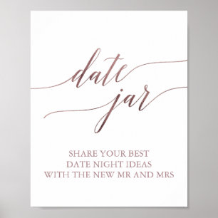 Affiche Panneau de pot de date en calligraphie or rose élé