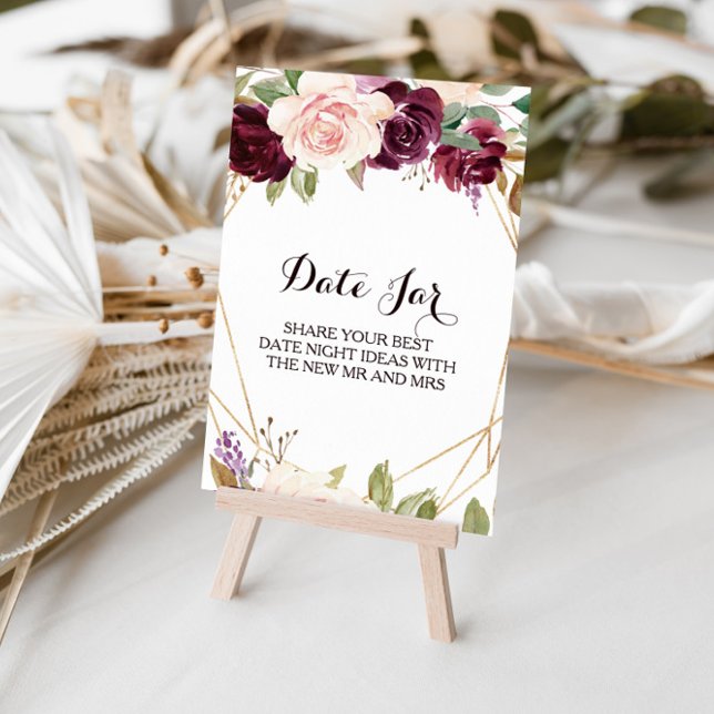 Affiche Panneau de pot de date floral géométrique or vert  (Créateur téléchargé)