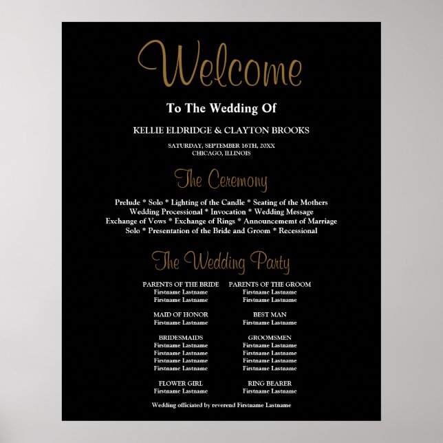 Affiche Panneau de programme de cérémonie de mariage simpl (Devant)