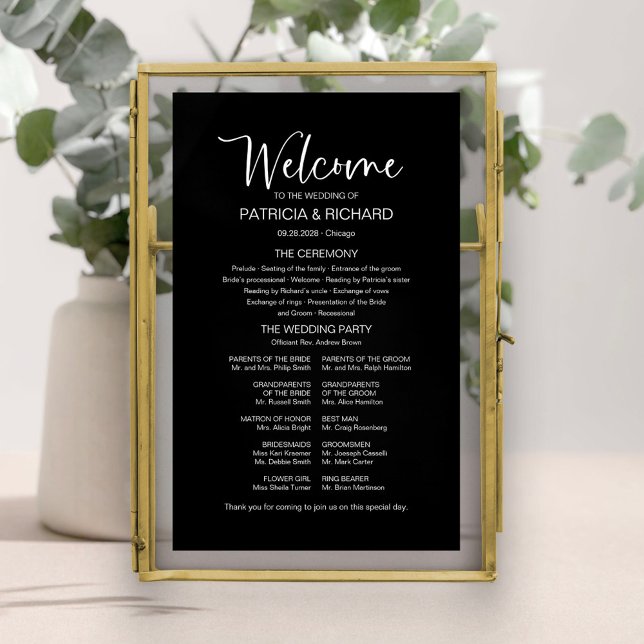 Affiche Panneau de programme de mariage à calligraphie mod (Créateur téléchargé)