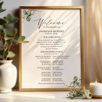 Panneau de programme de mariage à feuillage doré é