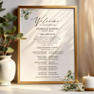 Affiche Panneau de programme de mariage à feuillage doré é