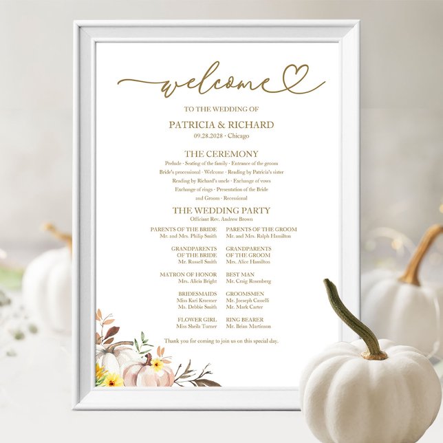 Affiche Panneau de programme de mariage automnal au tourne (Créateur téléchargé)