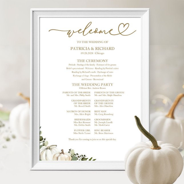 Affiche Panneau de Programme de Mariage Citrouille de Verd (Créateur téléchargé)