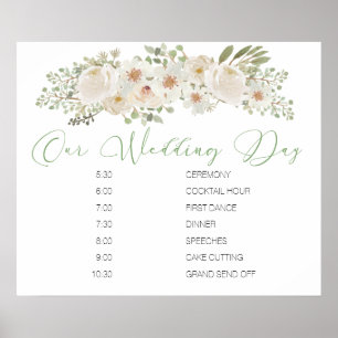 Affiche Panneau de programme de mariage élégant à fleurs b
