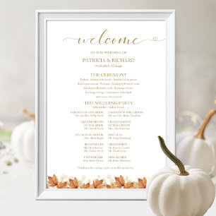 Affiche Panneau de Programme de Mariage Élégant Automne Bl