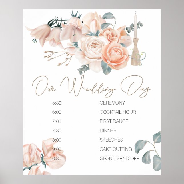 Affiche Panneau de Programme de Mariage Élégant Rose Bohèm (Devant)