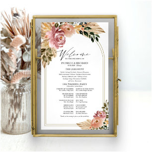 Affiche Panneau de programme de mariage floral boho couleu