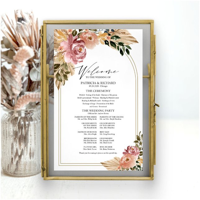 Affiche Panneau de programme de mariage floral boho couleu (Créateur téléchargé)
