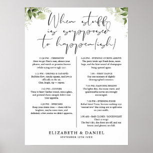 Affiche Panneau de programme floral de verdure de mariage