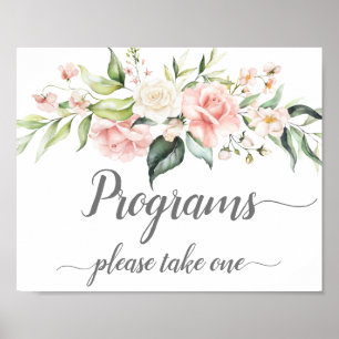 Affiche Panneau de programmes de mariage aux roses blanche