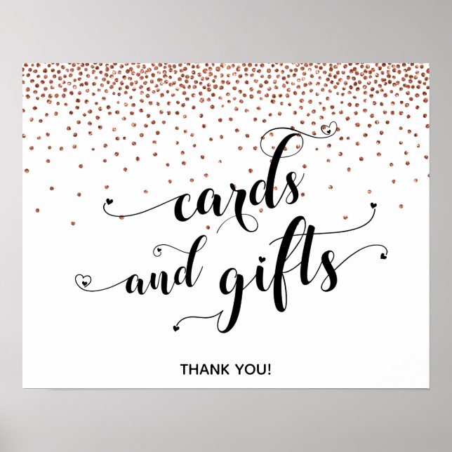 Affiche Panneau de réception Coeurs et cuivre, cartes et c (Devant)