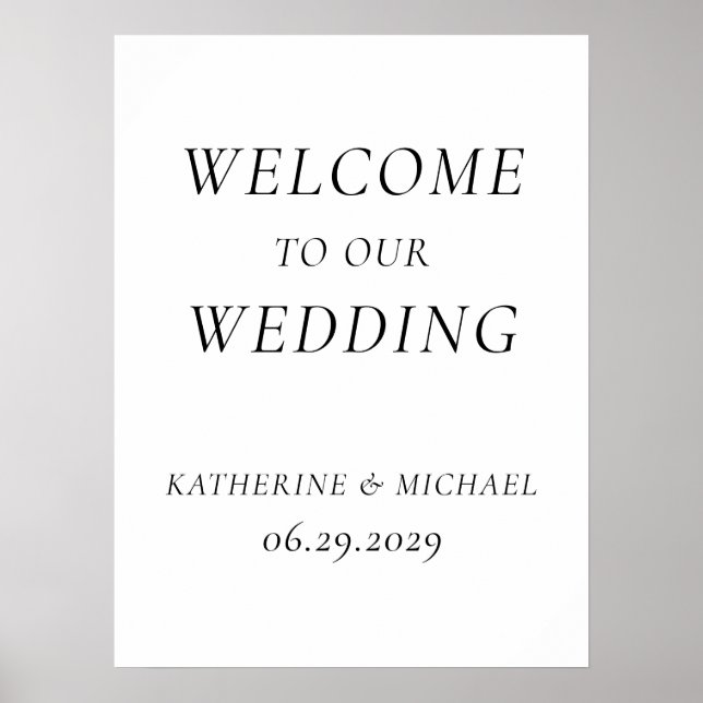 Affiche Panneau de réception de mariage blanc intemporel é (Devant)