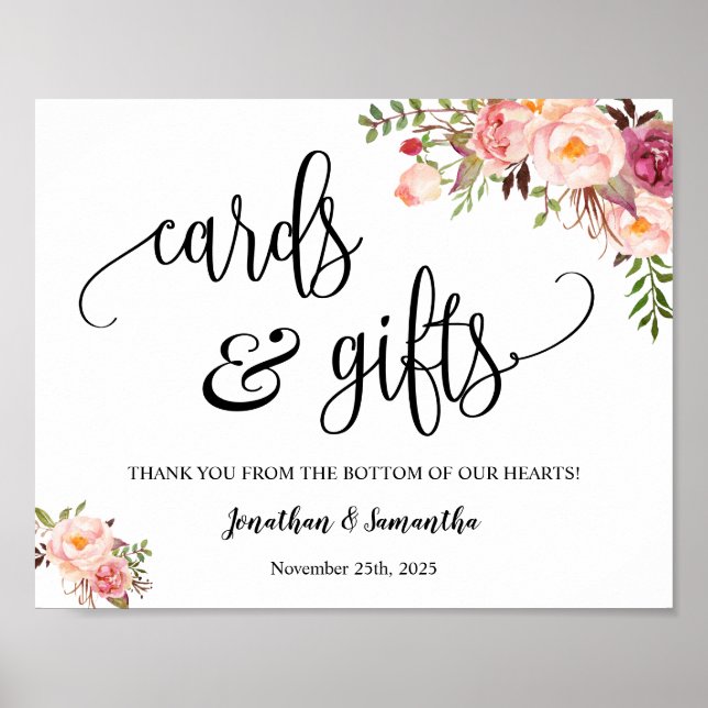 Affiche Panneau de réception de mariage bohème rose Cartes (Devant)