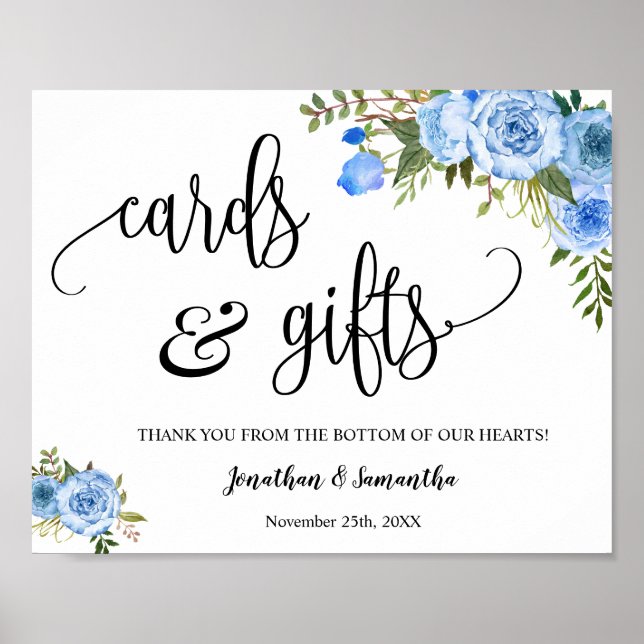 Affiche Panneau de réception de mariage boho bleu Cartes & (Devant)