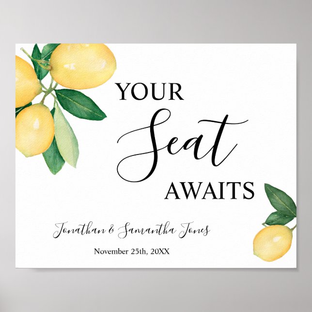 Affiche Panneau de réception de mariage Citrons Votre Sièg (Devant)