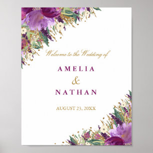 Affiche Panneau de réception de mariage floral violet pail